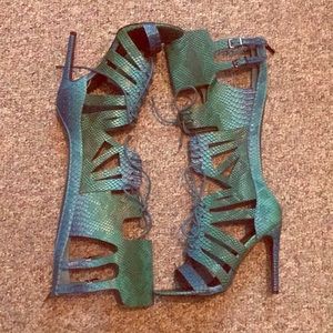 Paper Fox Blue Green Snakeskin Gladiator Heels